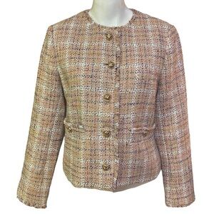 LOFT Pale Pink/Blush and Gold Thread & Buttons Blazer Classic Tweed Style Size S